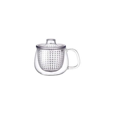 clear plastic infuser and glass mug combo by kinto