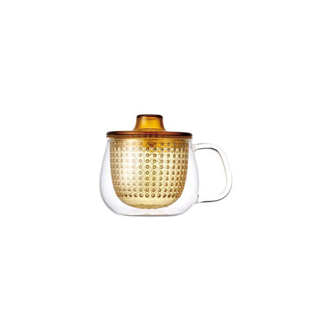 yellow colored infuser and glass mug combo by kinto